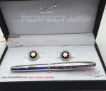 Perfect Replica - Montblanc Stainless Steel Fountain Pen And Black Face Stainless Steel Cufflinks Set